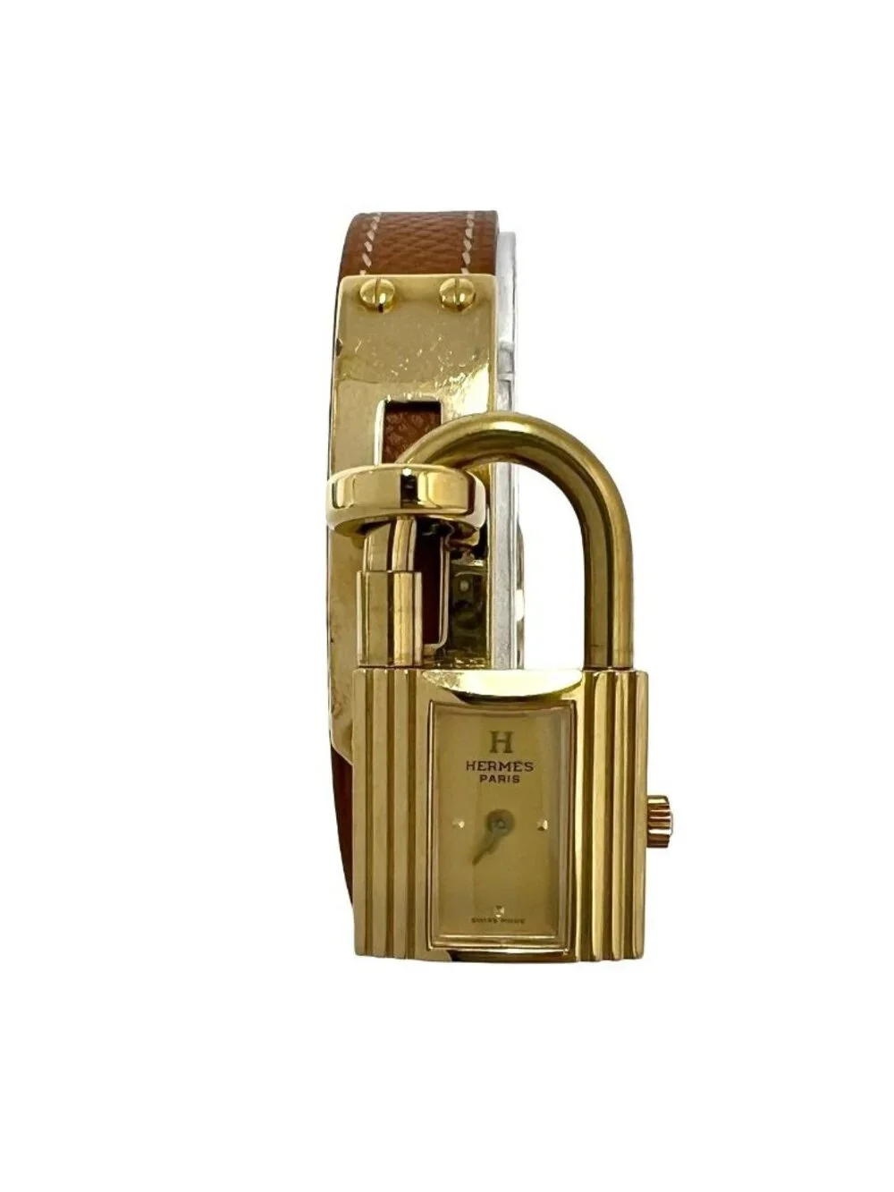 Hermes Vintage Kelly Watch Courchevel Wrist Gold Brown
